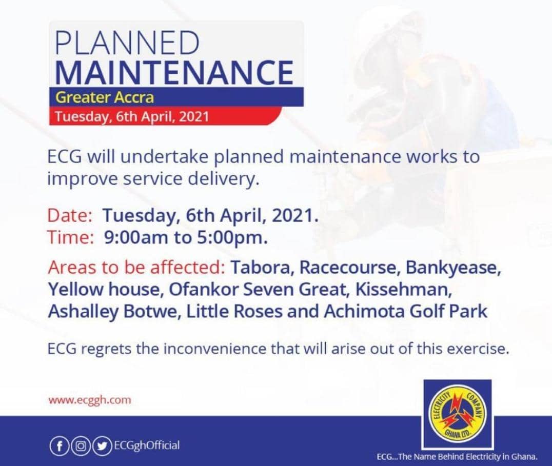 ECG to undertake planned maintenance works in Accra today