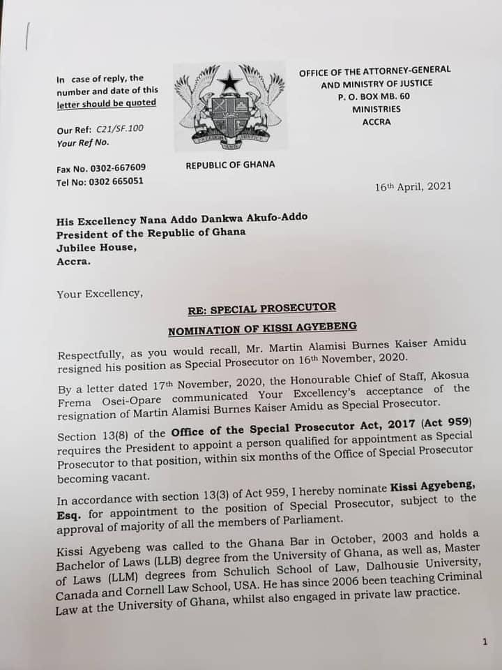 Kissi Agyebeng nominated as Special Prosecutor