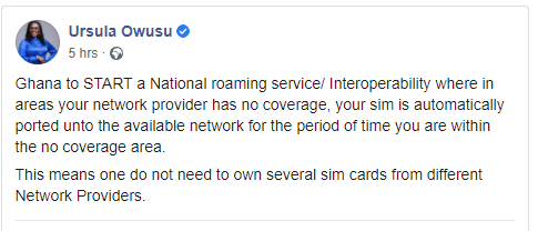 Ghana to soon start national roaming service – Ursula Owusu announces