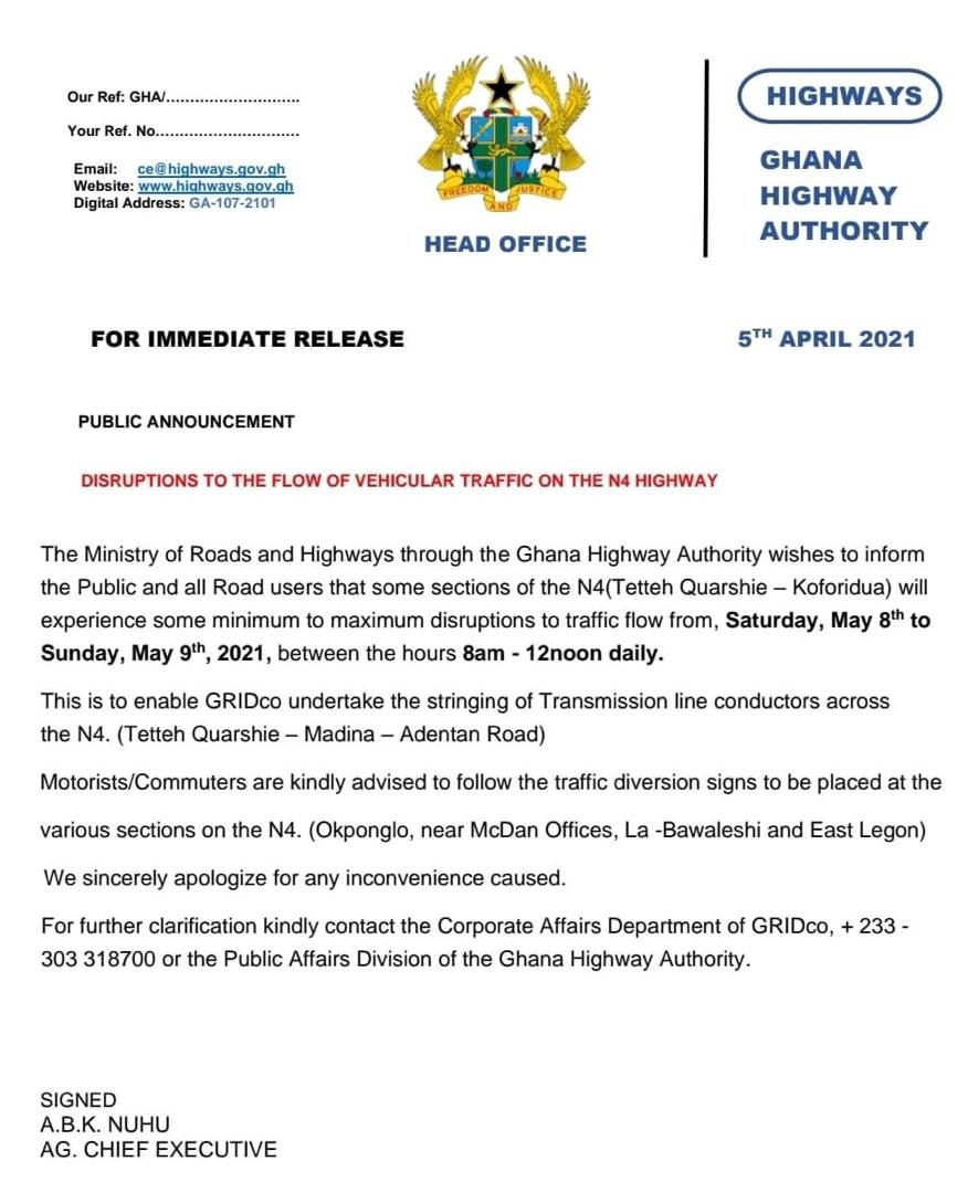 Sections of N4 highway to be closed down for stringing of transmission lines