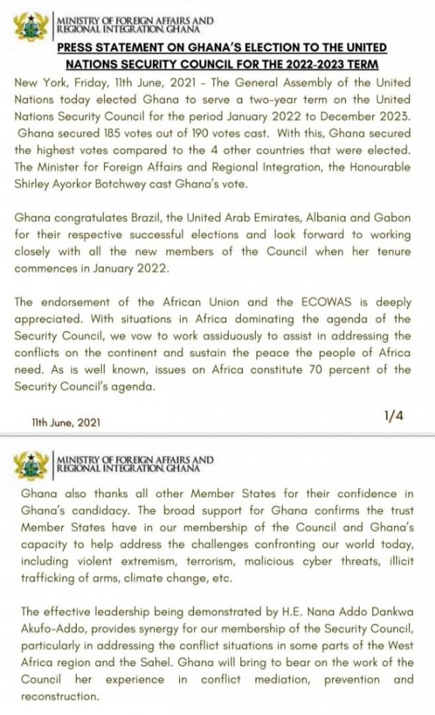Ghana elected onto UN Security Council
