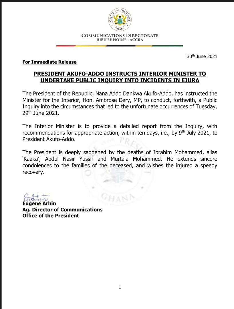 Nana Addo is deeply saddened’ by death of Kaaka, 2 others in Ejura – Eugene Arhin