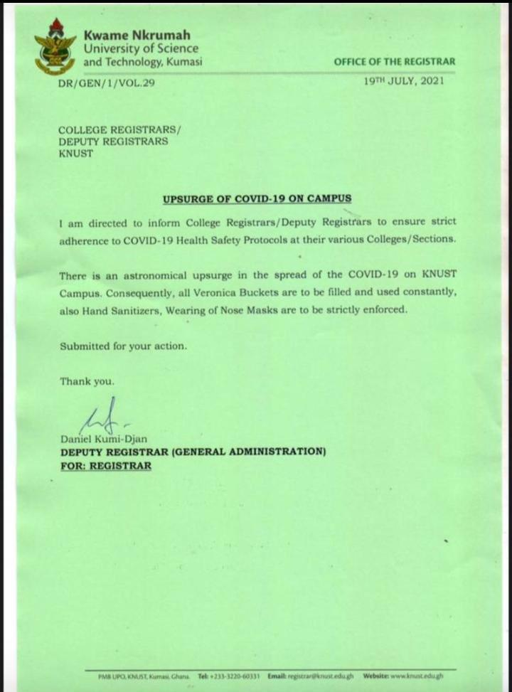 KNUST issues alert over ‘astronomical upsurge’ in COVID-19 cases on campus
