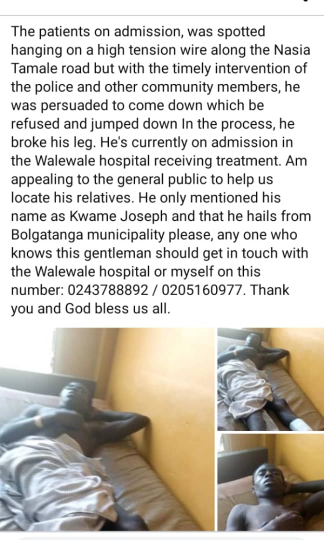Walewale: Mentally ill man hospitalized after falling from high tension cables