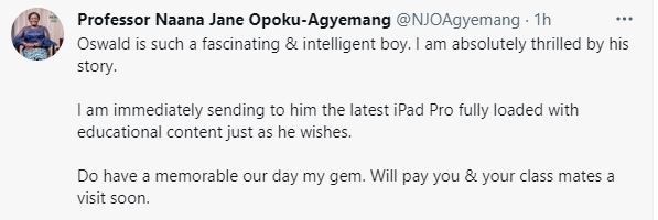 Prof. Opoku-Agyemang to donate iPad Pro to young Oswald after his ‘Our Day’ list went viral