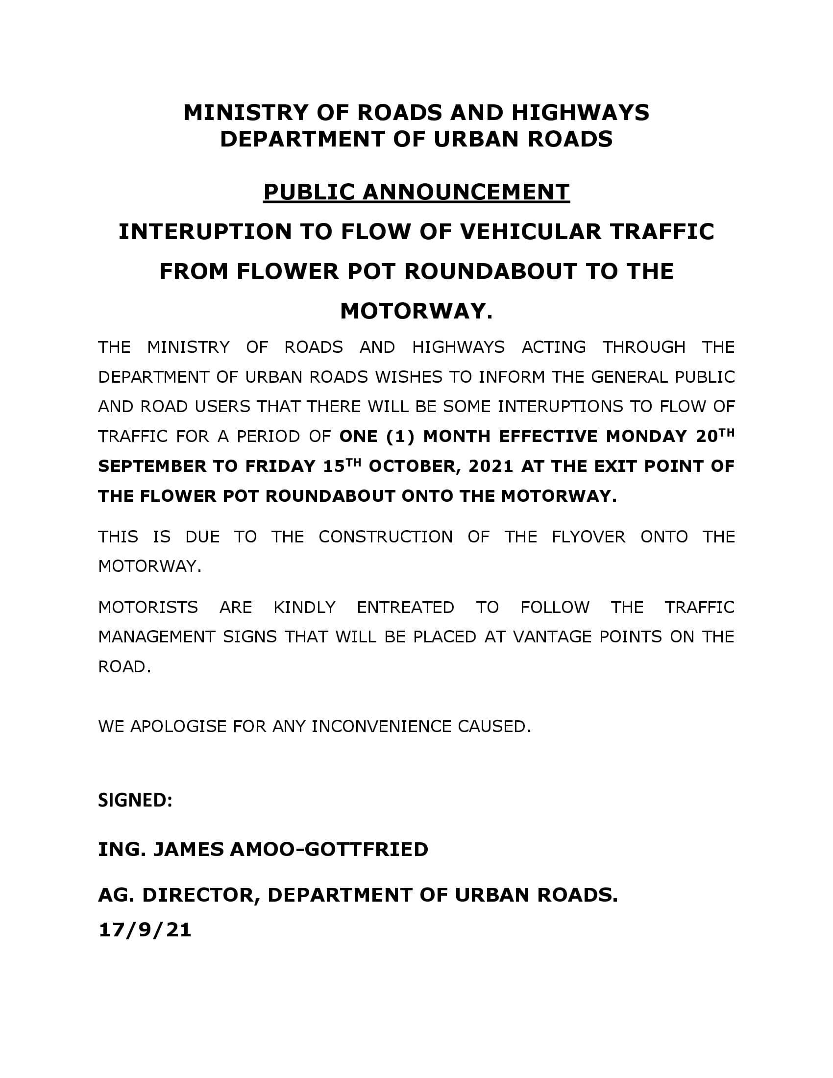 Flyover construction to interrupt traffic at Flower Pot Roundabout for 1 month