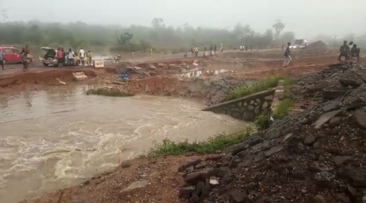 Part of N8 road under construction caves in at Assin Endwa; commuters stranded
