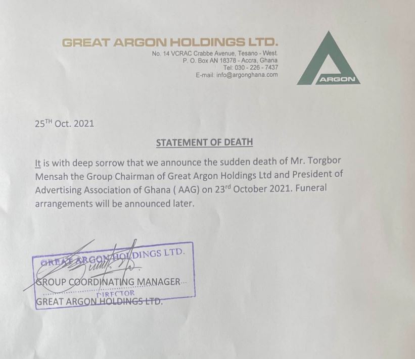 Advertising Association of Ghana President, Torgbor Mensah dies