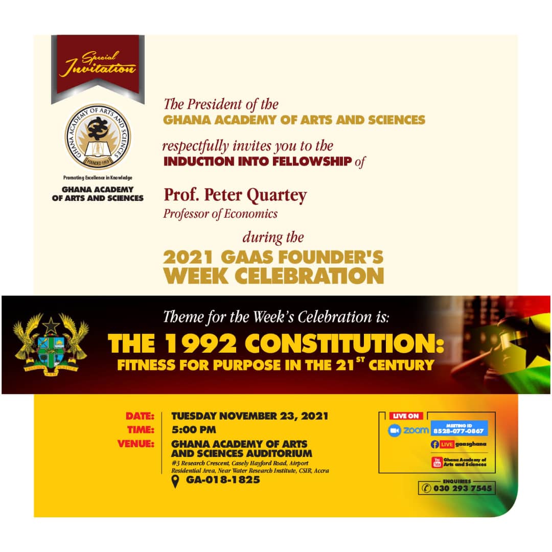 Prof. Peter Quartey to be inducted as fellow of Ghana Academy of Arts and Sciences