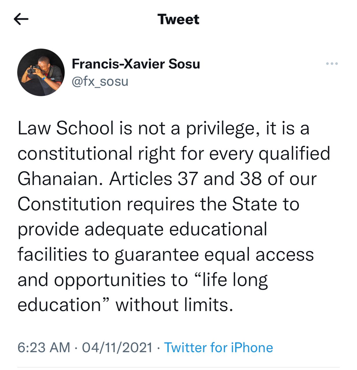 Xavier Sosu replies Dame’s ‘practicing law is a privilege and not a right’ comment