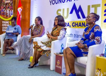 Caption: Dr Adade Williams (right) with Mrs Onumah (2nd right) and Mrs Okoye (with mic) during the panel discussion