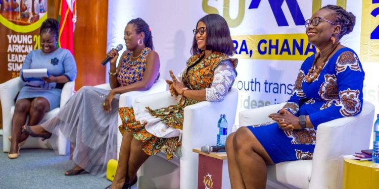 Caption: Dr Adade Williams (right) with Mrs Onumah (2nd right) and Mrs Okoye (with mic) during the panel discussion