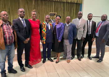 Dr. Elvis Baidoo (2nd from left)- MD of AsaaseGPS Limited, Cllr. Nthabeleng Nts’asa- Mayor of Maseru Municipal Council (3rd from left), Chairman of Afrifanom Group-Nana Osei Afrifa (4th from left) and Minister of Communications of Lesotho, Hon. Ts'oinyana S. Rapapa (3rd from right)  with some members of the Maseru Municipal Council