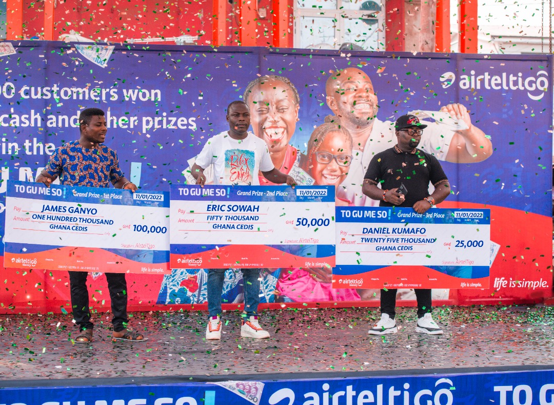 AirtelTigo presents GHS 175,000 to top three customers in ‘To Gu Me So’ promotion