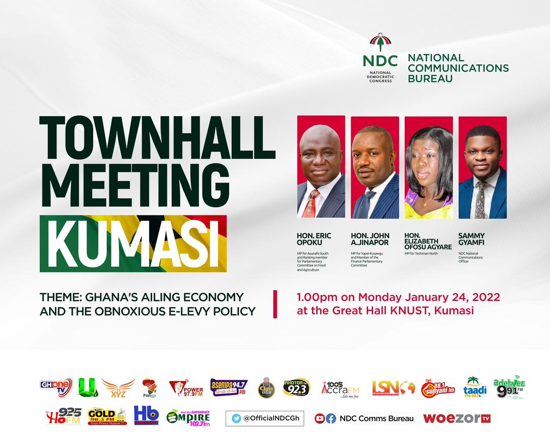 NDC to hold e-levy townhall meeting in Kumasi on Monday