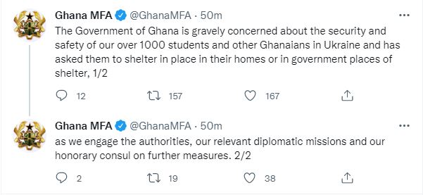 Find places of shelter as we engage authorities – Gov’t to Ghanaians in Ukraine