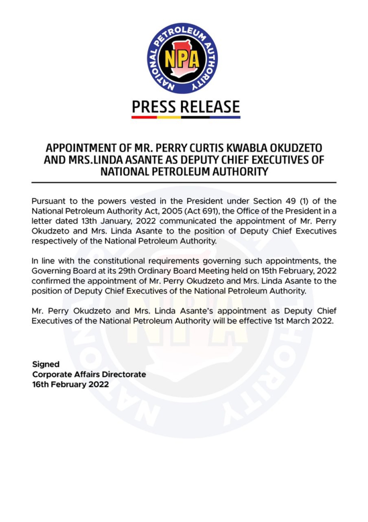 Perry Okudzeto and Linda Asante appointed as Deputy Chief Executives of NPA