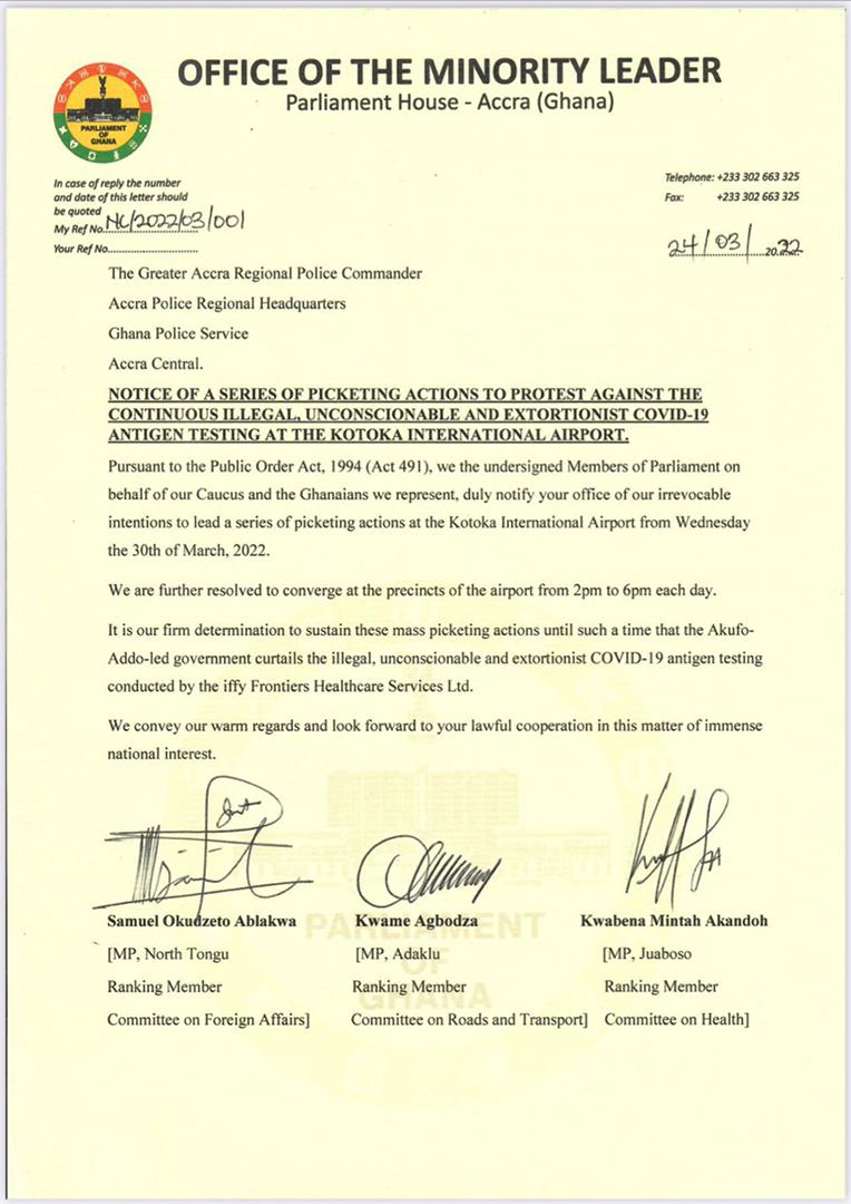 NDC MPs to picket at Kotoka Airport next week over mandatory COVID-19 testing