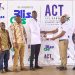 Dr. Adam Atiku of the Tamale Teaching Hospital (fifth left) receiving the medicines from Mr. Seidu Ibrahim Mumuni, Medical Representative, Bliss GVS Pharma Ghana, Tamale (3rd Right).