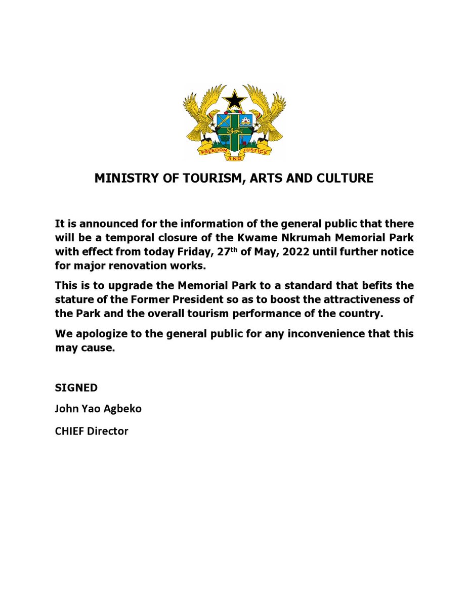 Kwame Nkrumah Memorial Park closed for renovation works