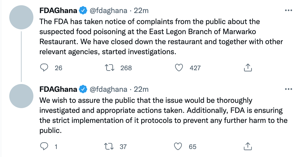 FDA closes down East Legon Mawarko over suspected food poisoning