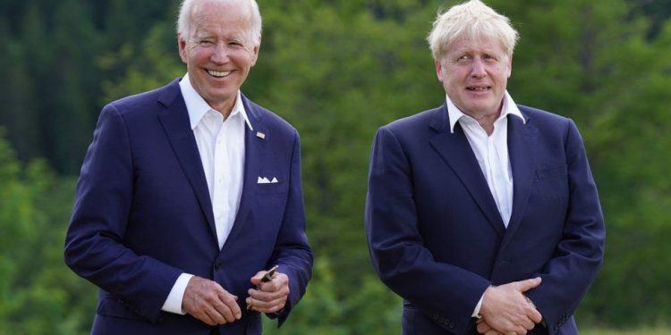 Leaders of the G7, including US President Joe Biden (L) and UK Prime Minister Boris Johnson (R), proposed a plan geared towards competing with China's Belt and Road Initiative