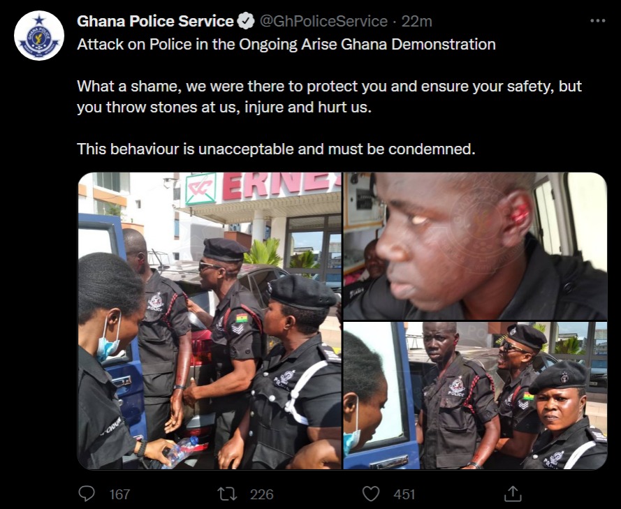 ‘What a shame’ – Police accuse Arise Ghana protestors of attacking them