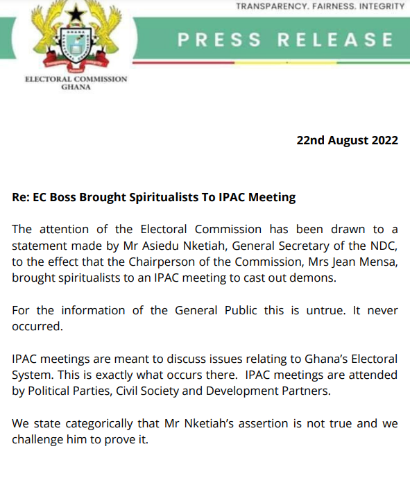 Claims we brought spiritualists to IPAC meeting false – EC