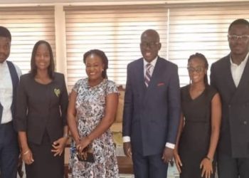 The Hon. Attorney General and Minister of Justice M. Godfred Yeboah Dame receives a farewell courtesy call from the first group of beneficiaries of the Government of Ghana - Georgetown Law Center Scholarship