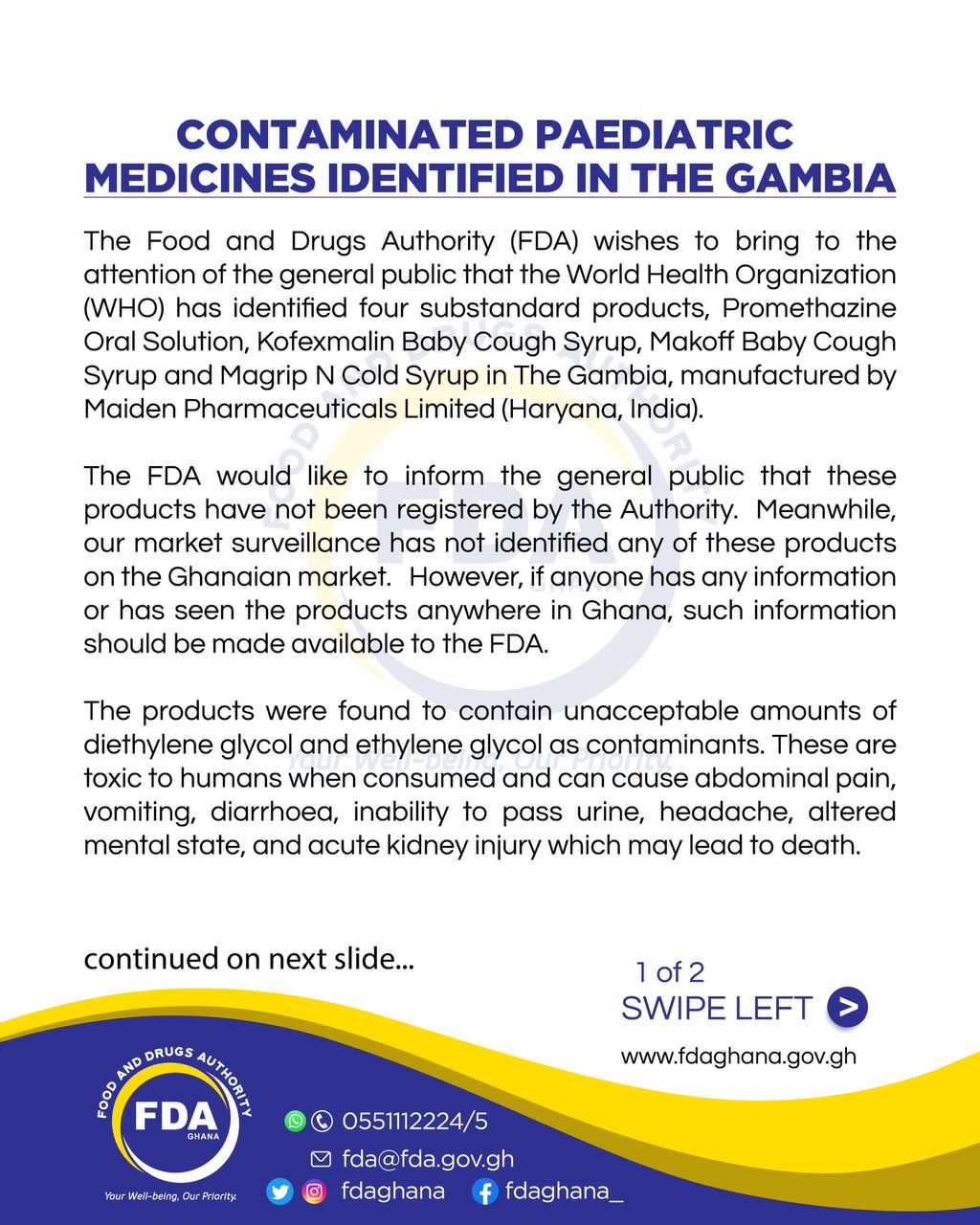 FDA issues alert over cough syrups linked to deaths in Gambia