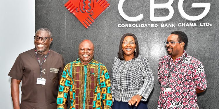 The Minister of Public Enterprises (second from left) with the Executive Management of the Bank. Left: Daniel Wilson Addo, Managing Director, Nana Ama Poku, Deputy Managing Director - Corporate Resources and Thairu Ndungu, Deputy Managing Director - Operations and Technology.