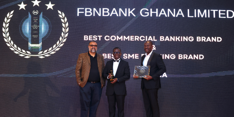 From left to right: Mr. Shiva Kumar, CEO, Global Brand Magazine; Mr. William Neequaye, Head, Commercial Banking, FBNBank Ghana Limited and Mr. Enoch Vanderpuye, Country Team Lead, Marketing & Corporate Communication, FBNBank Ghana Limited