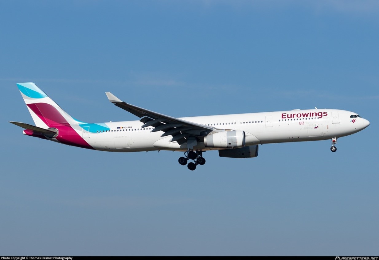 An Eurowings aircraft, 00-SFB which last operated to Accra on Feb. 25, 2023 as per checks at the time of writing