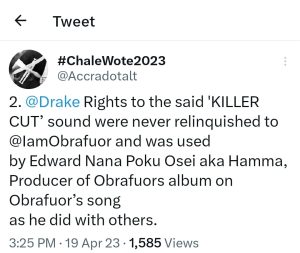 Sound Drake sampled my intellectual property not Obrafour’s – Nii Mantse