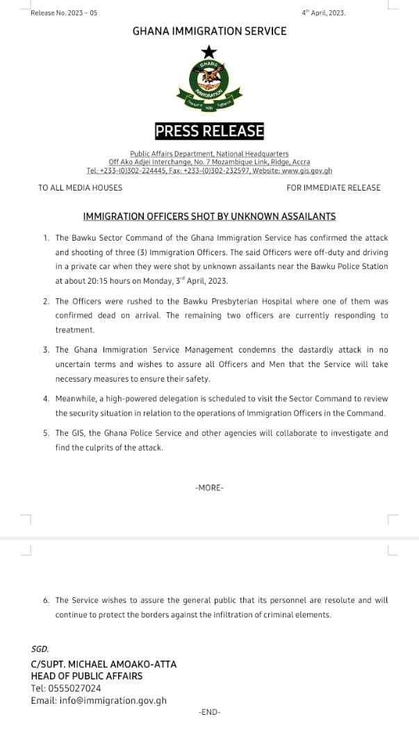 Immigration Service condemns shooting of its officers at Bawku