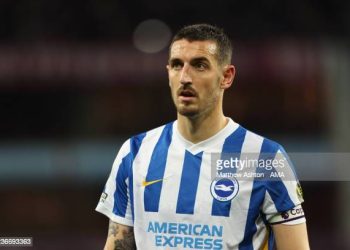 BIRMINGHAM, ENGLAND - NOVEMBER 20: Lewis Dunk of Brighton and Hove Albion  during the Premier League match between Aston Villa  and  Brighton & Hove Albion at Villa Park on November 20, 2021 in Birmingham, England. (Photo by Matthew Ashton - AMA/Getty Images)