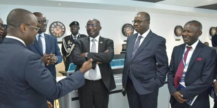 From left: Dr Maxwell Opoku-Afari, First Deputy Governor, BoG, explaining a point to Dr Albert Antwi-Bosiako, Director-General, Cyber Security Authority, Vice President Dr Mahamudu Bawumia, Dr Ernest Addison, Governor, BoG and Emmanuel Sekyere-Asiedu, Founder and CEO, Virtual Info-Sec Africa, during the commissioning of the FICSOC.