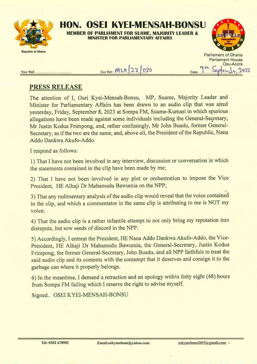 I’m not part of any alleged plot to impose Bawumia on NPP – Kyei-Mensah-Bonsu