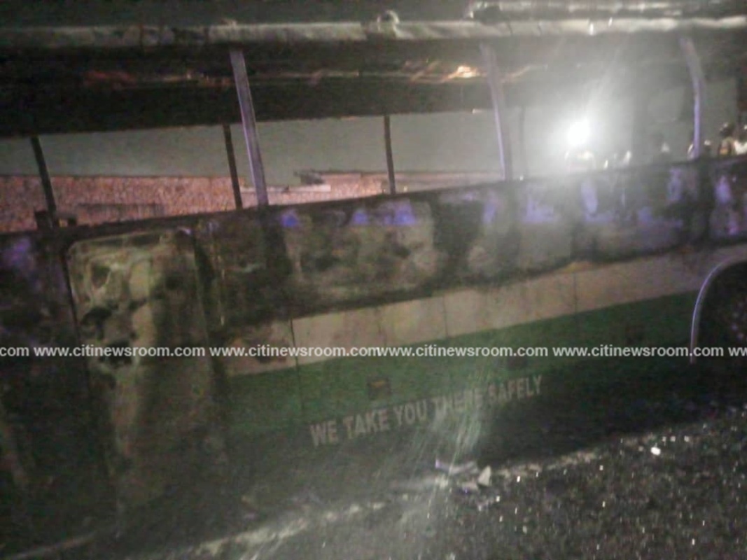 Ashanti region: STC bus catches fire at Asafo, passengers escape unhurt
