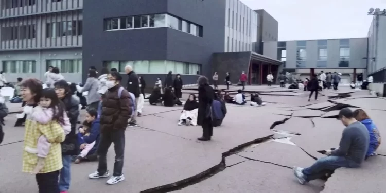 Huge cracks split roads in central Japan following the powerful earthquake on New Year's Day