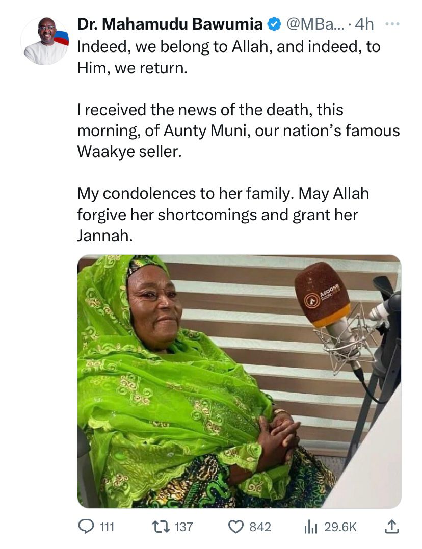Bawumia mourns popular waakye seller Auntie Muni