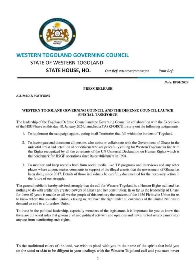 Western Togoland announces new taskforce to combat voting and human rights violations