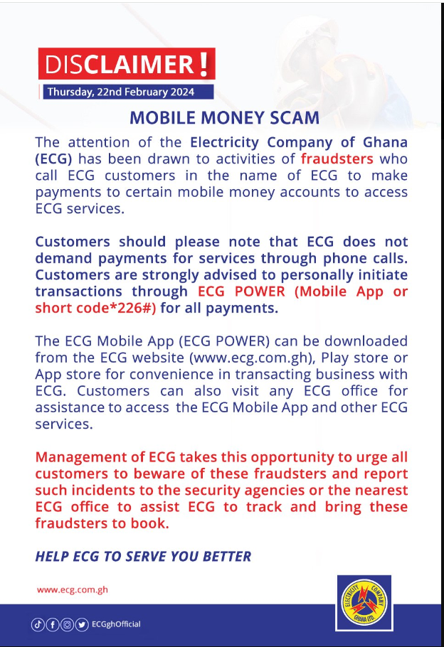 Stop making payments through phone calls – ECG warns customers