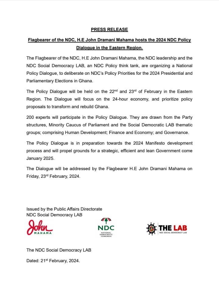 NDC to hold national policy dialogue in Eastern Region