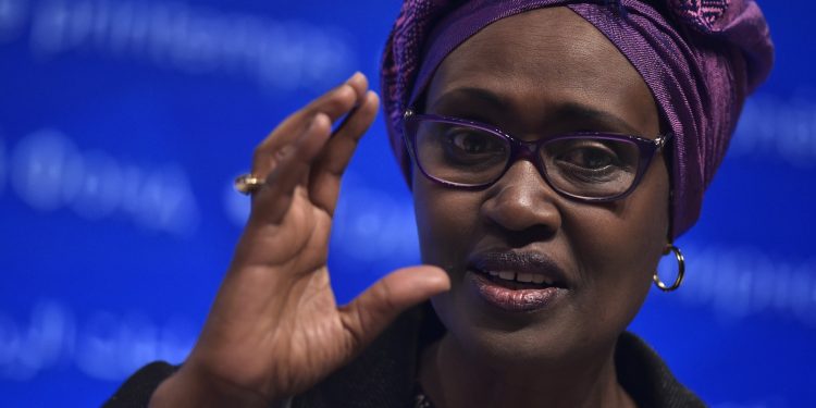 Oxfam International Executive Director Winnie Byanyima speaks at a forum on strengthening the international tax system during the annual International Monetary Fund, World Bank Spring Meetings on April 17, 2016 in Washington, DC (Photo by Mandel Ngan / AFP)