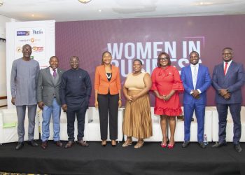Gloria Cabutey-Adodoadji, Sector Head, SME & Retail Banking at Zenith Bank Ghana (3rd from right), poses for a group photo with other panelists