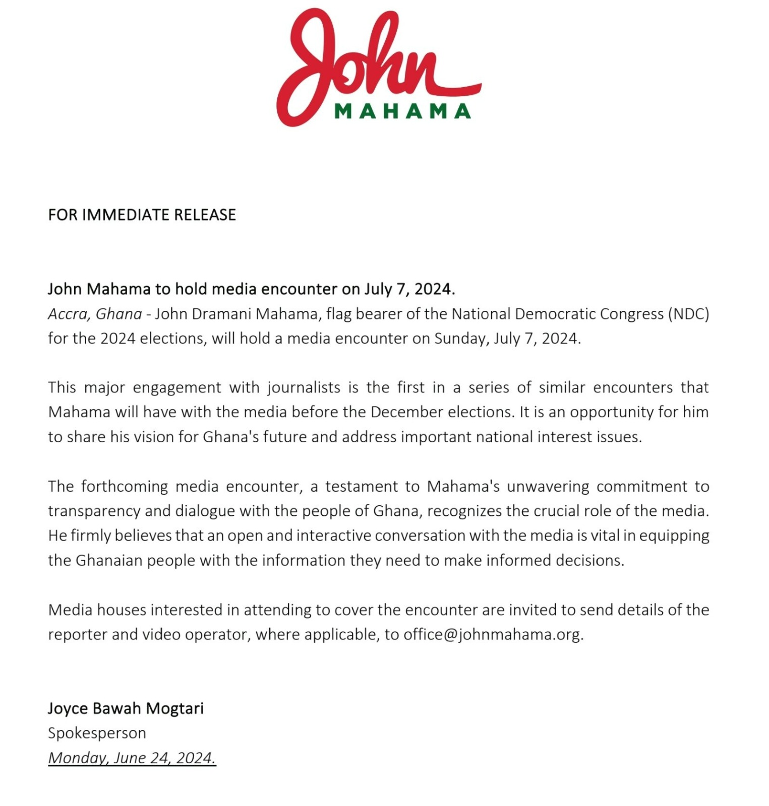 Mahama to engage journalists on July 7