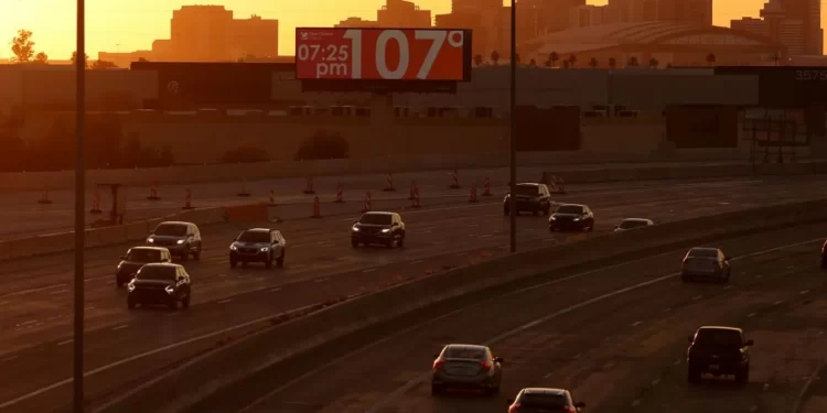 A billboard shows the temperature on 5 June in Phoenix, Arizona