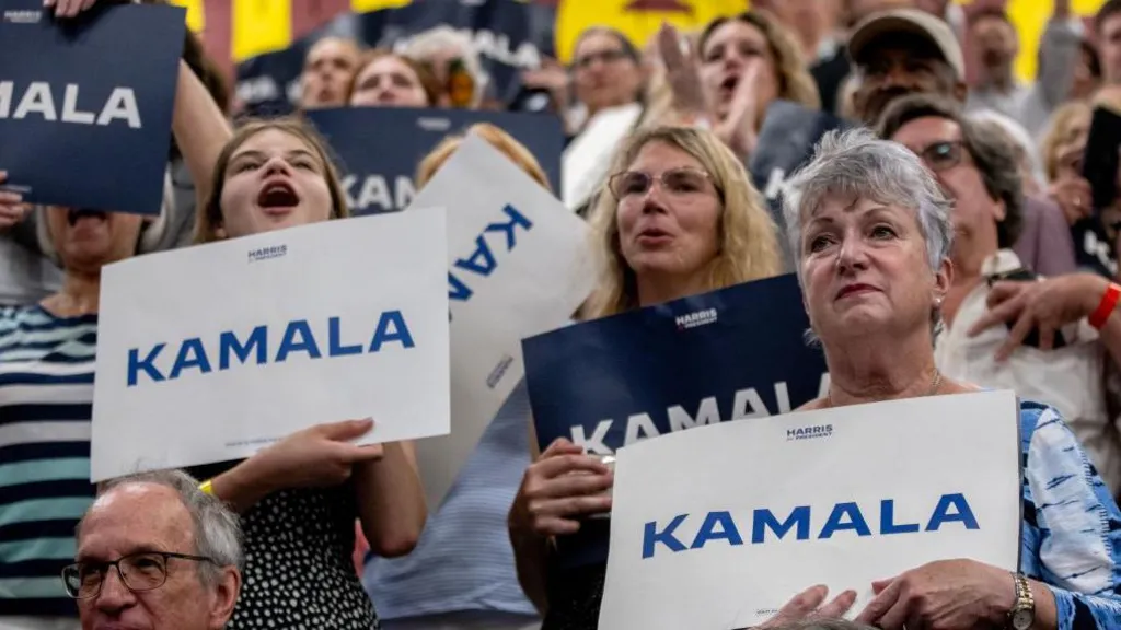 Kamala Harris slams Trump at first rally as he hits back