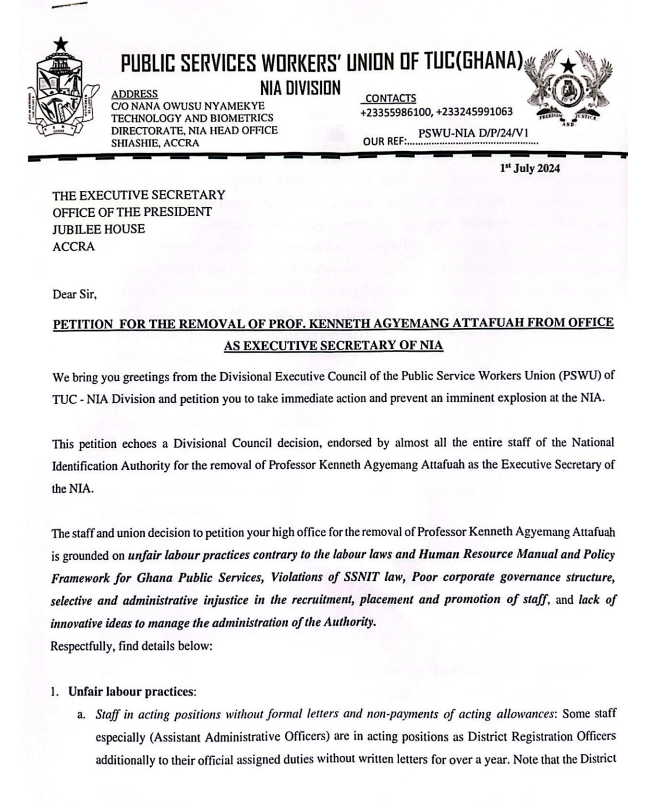 NIA staff petition Akufo-Addo to remove Prof Attafuah